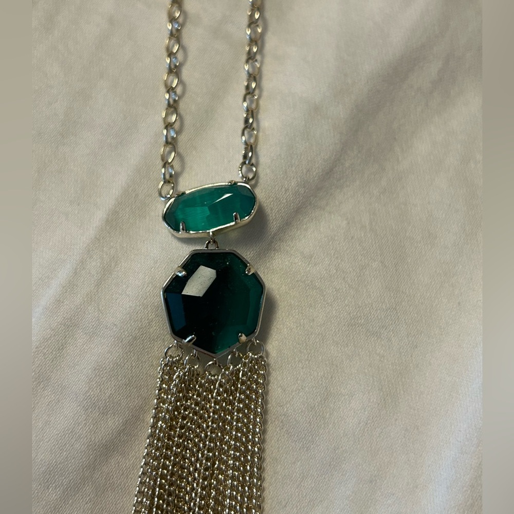 Kendra Scott Tae Gold and Green Tassel Necklace - Picture 3 of 5